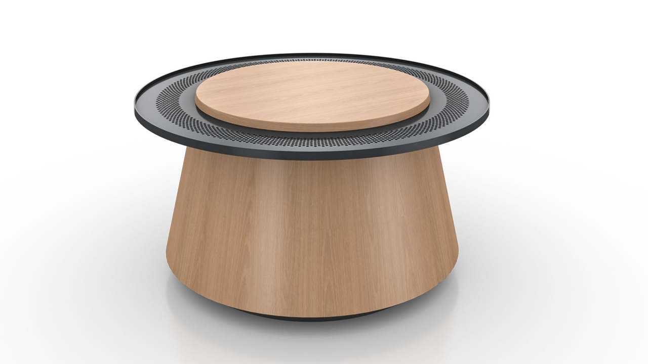 Oh Hey! 2 36in Tapered Round Coffee Table with Plinth and Perf Shelf 050522 1280 720