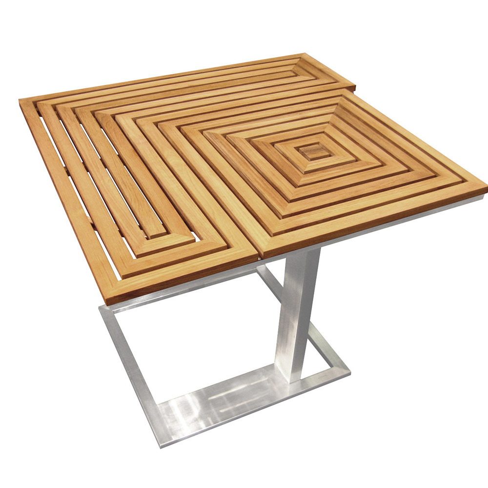 Jane Hamley Wells ARENA AR8554 A modern outdoor side table teak top stainless steel